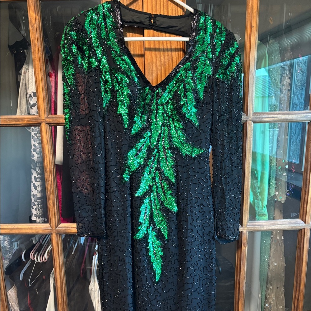 Elegant Black and Green Sequin Rodeo Queen Dress